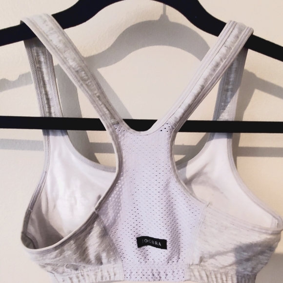 Authentic Jog Bras, NWOT, Front Zip, Full Support, Gray & White, Small - Picture 4 of 4